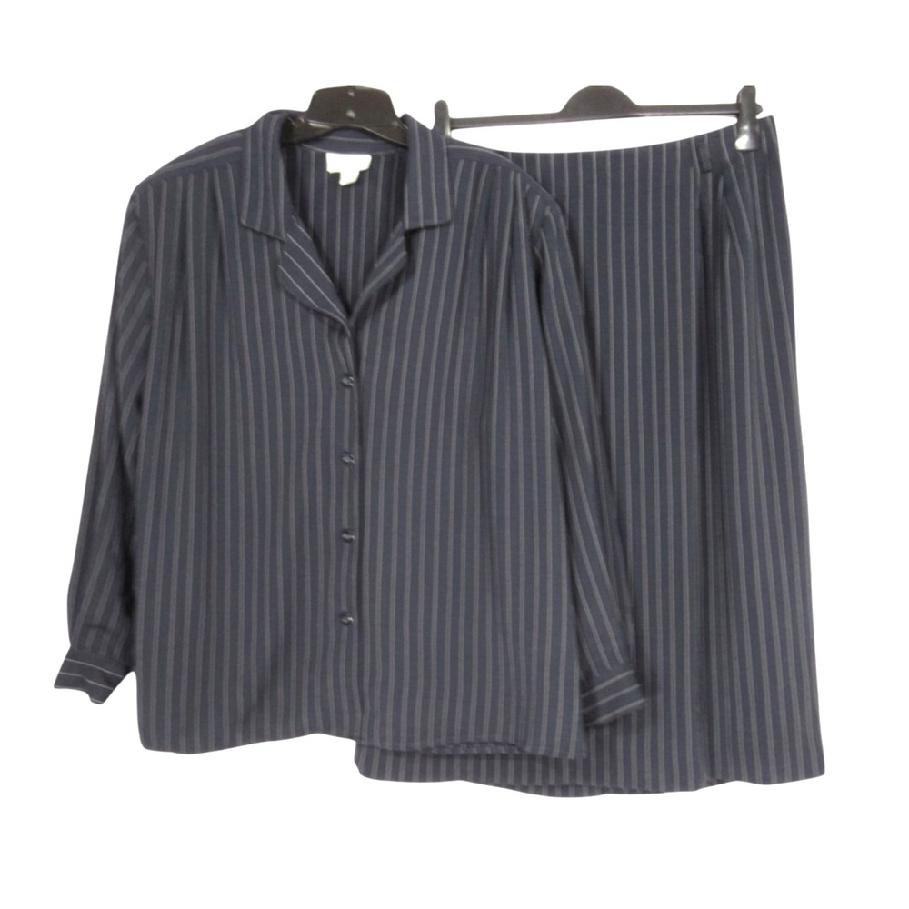 EVAN-PICONE Blue PINSTRIPE Twill BUTTON-UP Shirt/Straight Skirt OUTFIT SUIT 18W